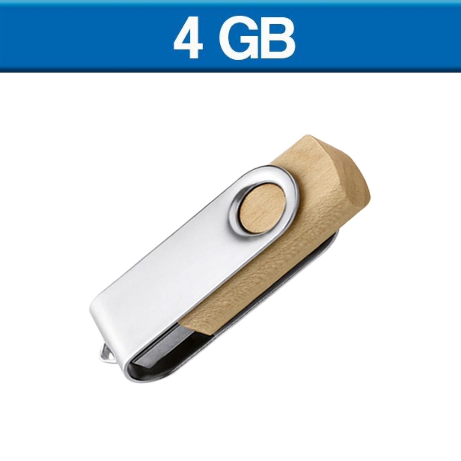 USB Giratoria London con Madera, capacidad de 4GB. Incluye cordón en color blanco. 
